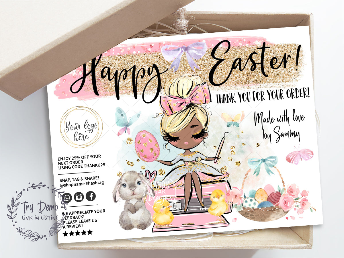 Handcrafter Easter Thank You Insert Card, Craft Girl, Editable Printable, Girl CharacterCandyJarStudios