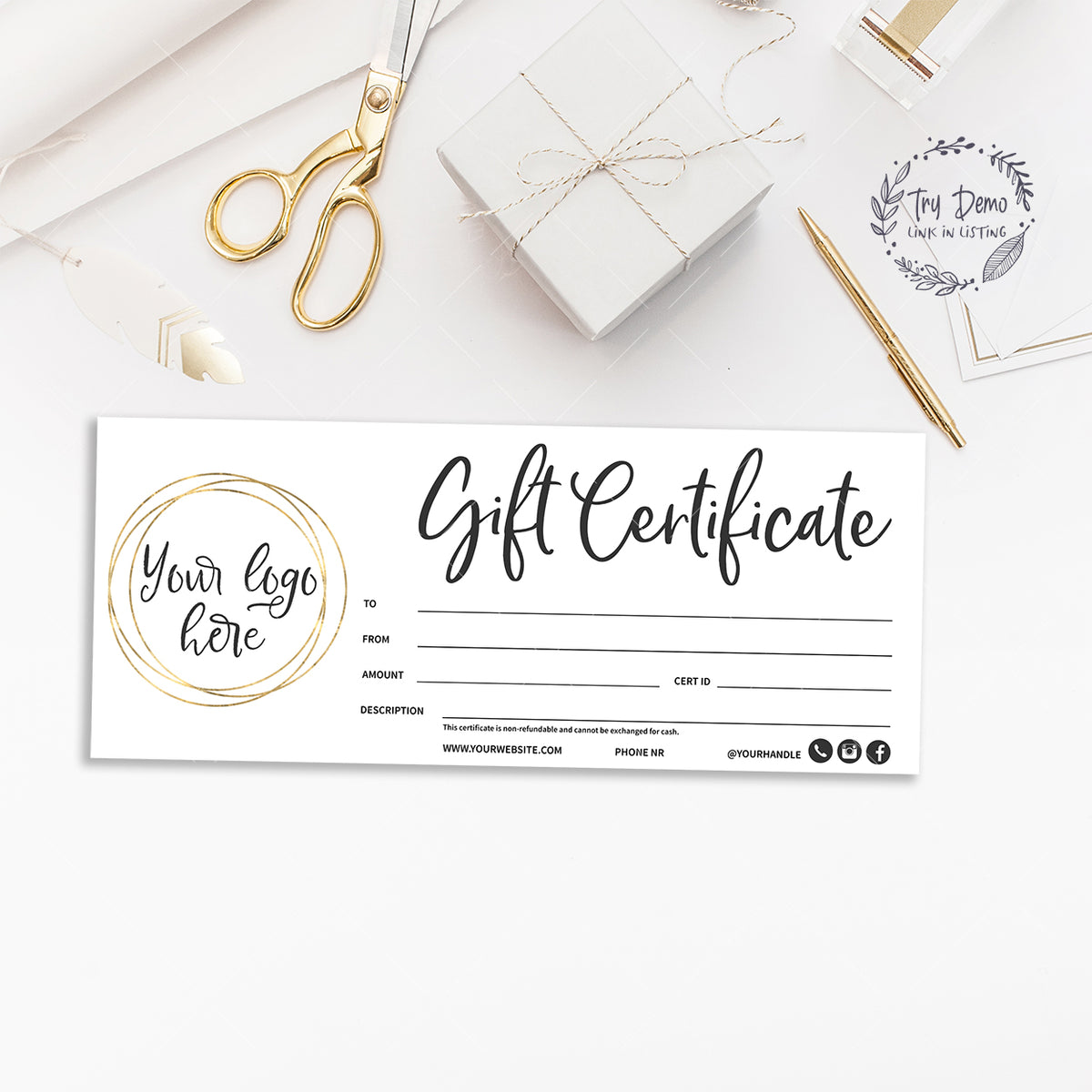 Blank Gift Certificate Template 8.5 x 3.5&quot;