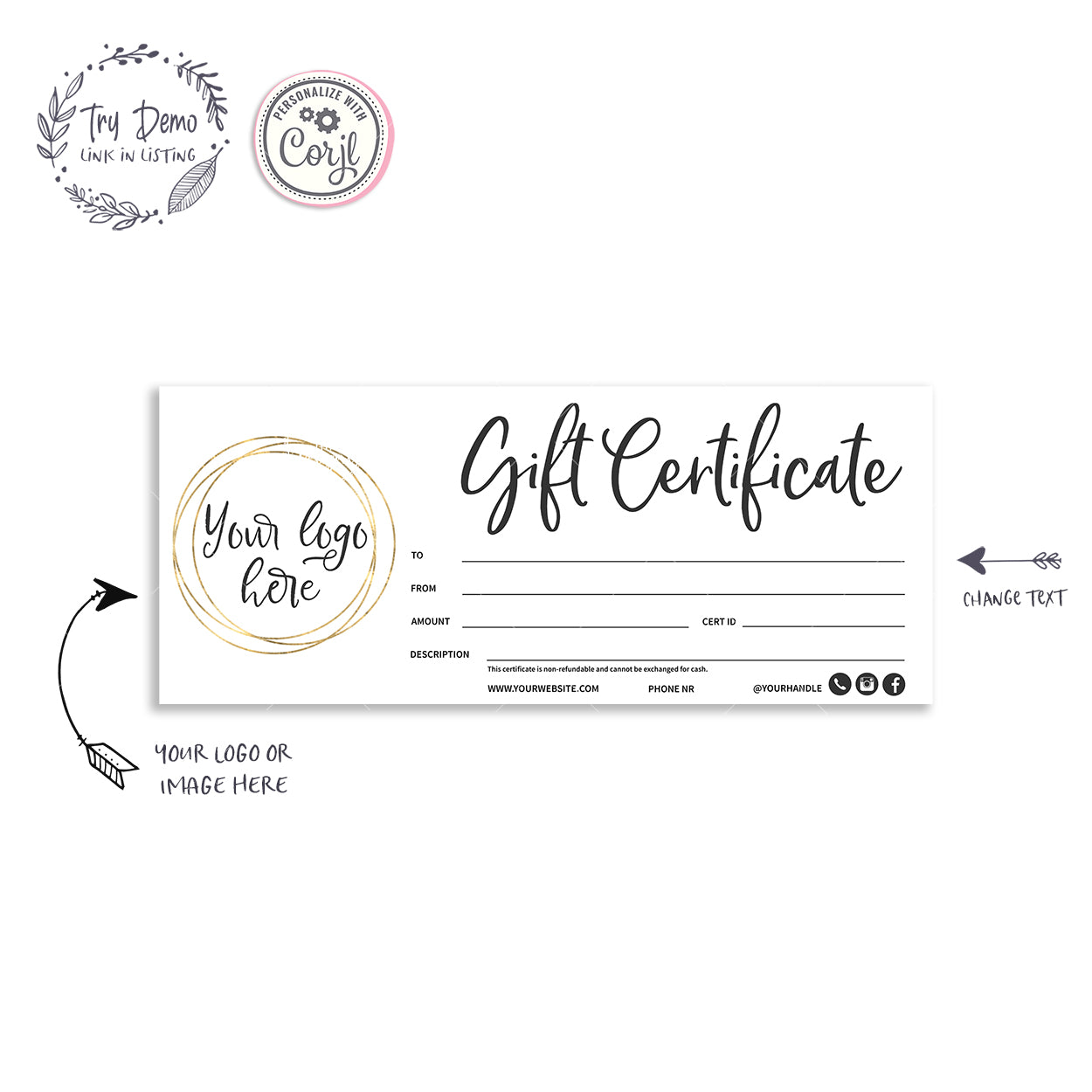 Blank Gift Certificate Template 8.5 x 3.5" - Candy Jar Studios