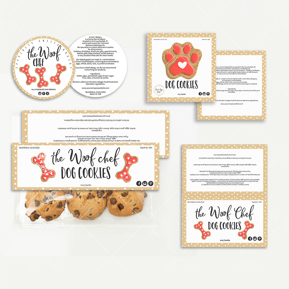 Dog Cookie Valentine Label Set, Pet Bakery Templates, Hearts, Editable PrintableCandyJarStudios
