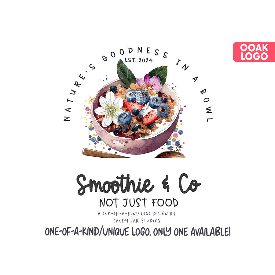 Smoothie Bowl Logo, Healthy Breakfast One-of-a-Kind Food Logo, Editable - CandyJarStudios
