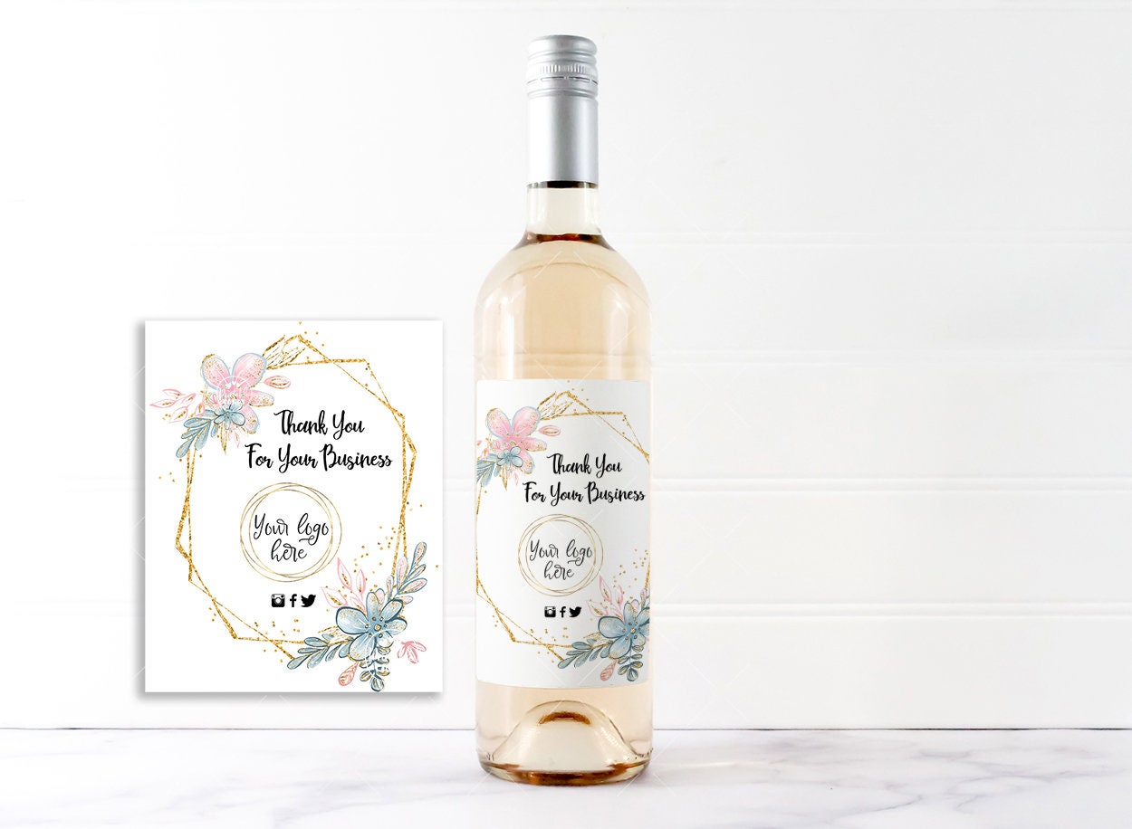 Business Thank You Wine Label, Floral - Candy Jar Studios