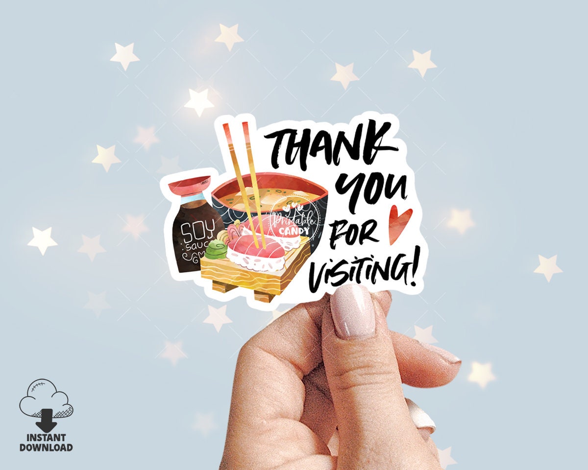 Sushi Thank You Sticker, Japanese Food Stickers, Sashimi Thank You Card, Catering Service Sticker, Asian Food, Printable, CJ007-01v1-STK - Candy Jar Studios