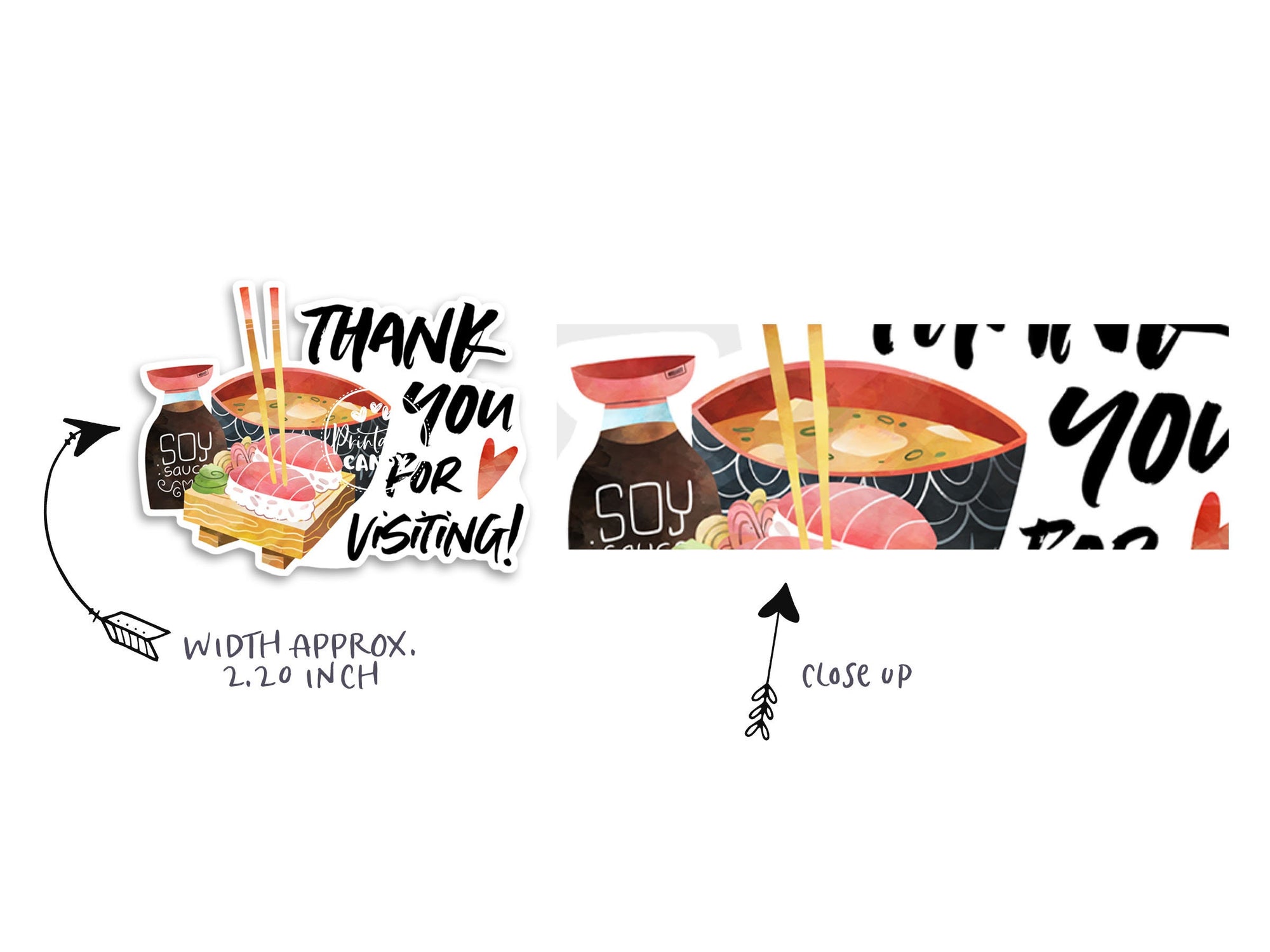 Sushi Thank You Sticker, Japanese Food Stickers, Sashimi Thank You Card, Catering Service Sticker, Asian Food, Printable, CJ007-01v1-STK - Candy Jar Studios