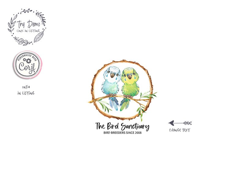 Bird Breeder Logo. Pet Shop Logo, Parakeet Couple