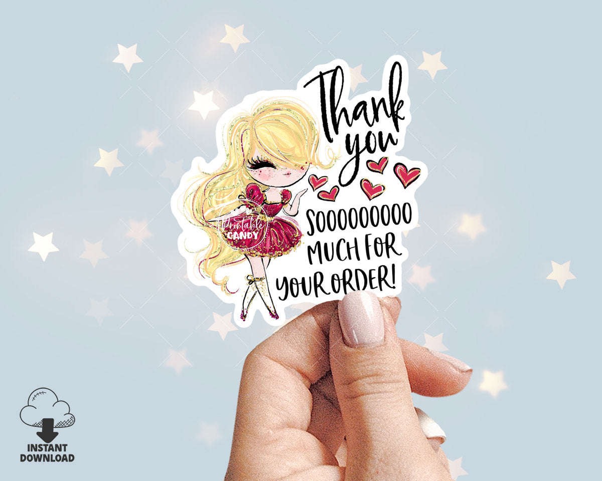 Diva Thank You Sticker, Beauty Salon Packaging Insert Card