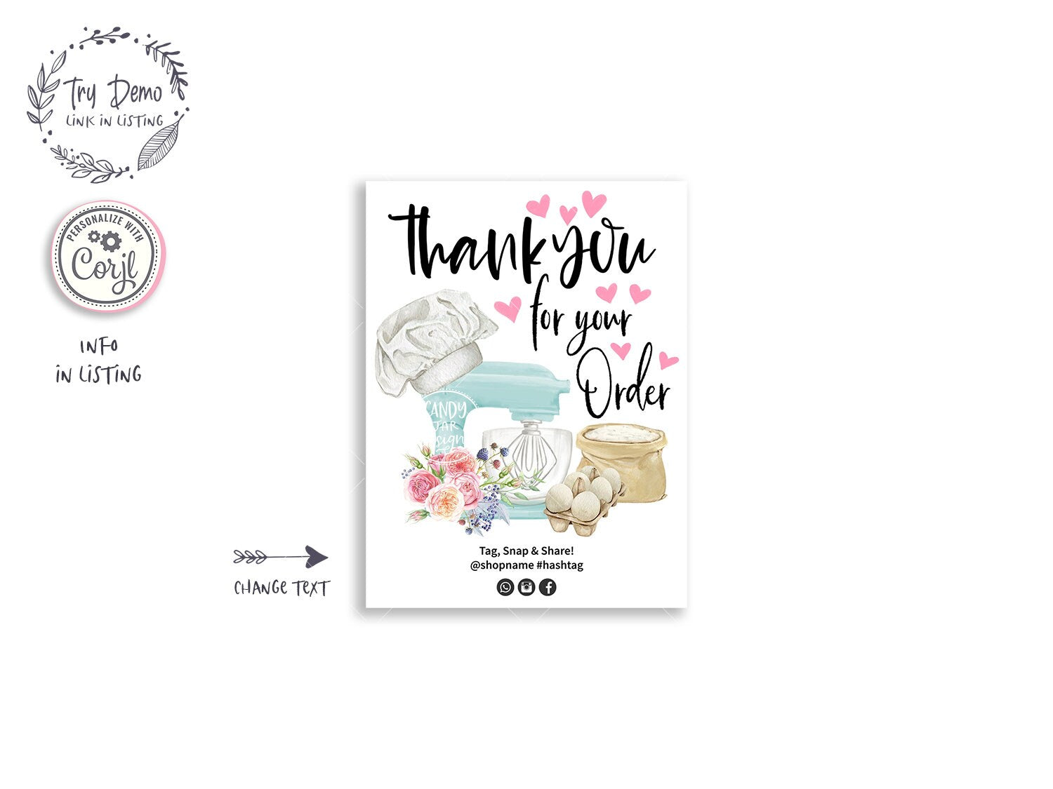 Baking Thank You For Order Insert Card, Kitchen Mixer