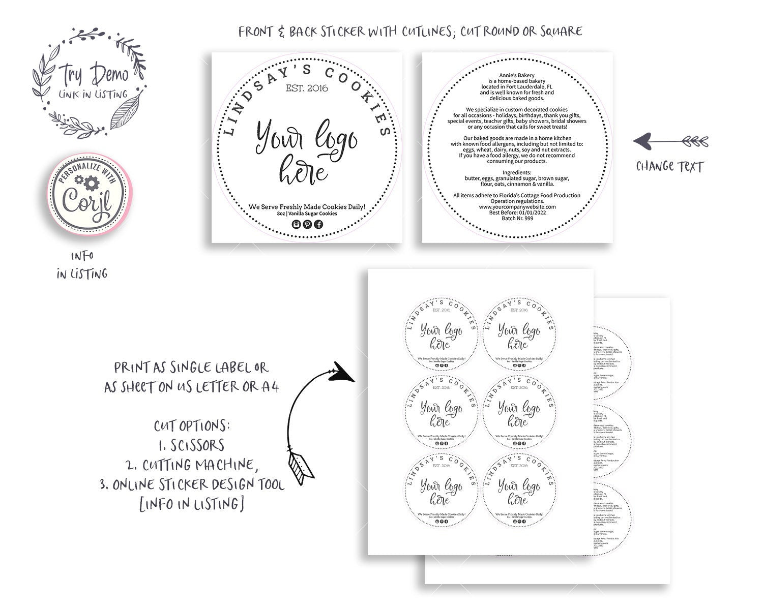 Blank Food label Sticker Round - Candy Jar Studios
