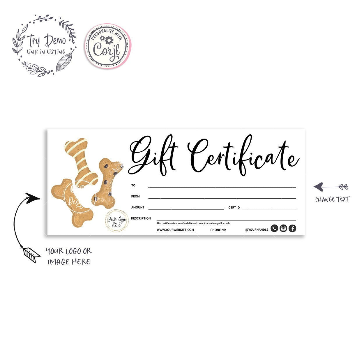 Dog Business Gift Certificate, Dog Cookies - Candy Jar Studios