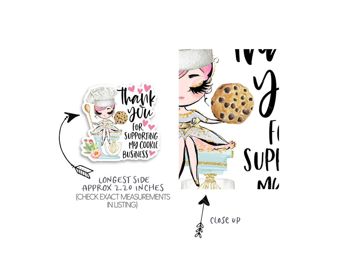 Cookie Baking Thank You Sticker, Pink Hair, Fair Skin - Candy Jar Studios