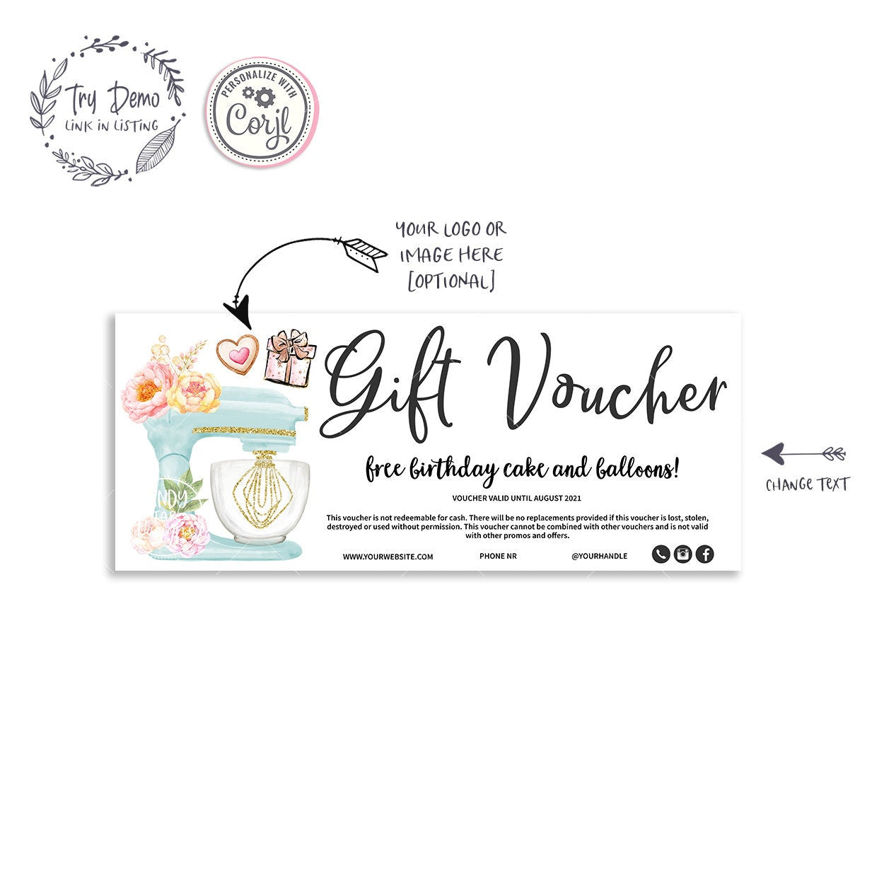 Bakery Gift Voucher, Kitchen Mixer - Candy Jar Studios