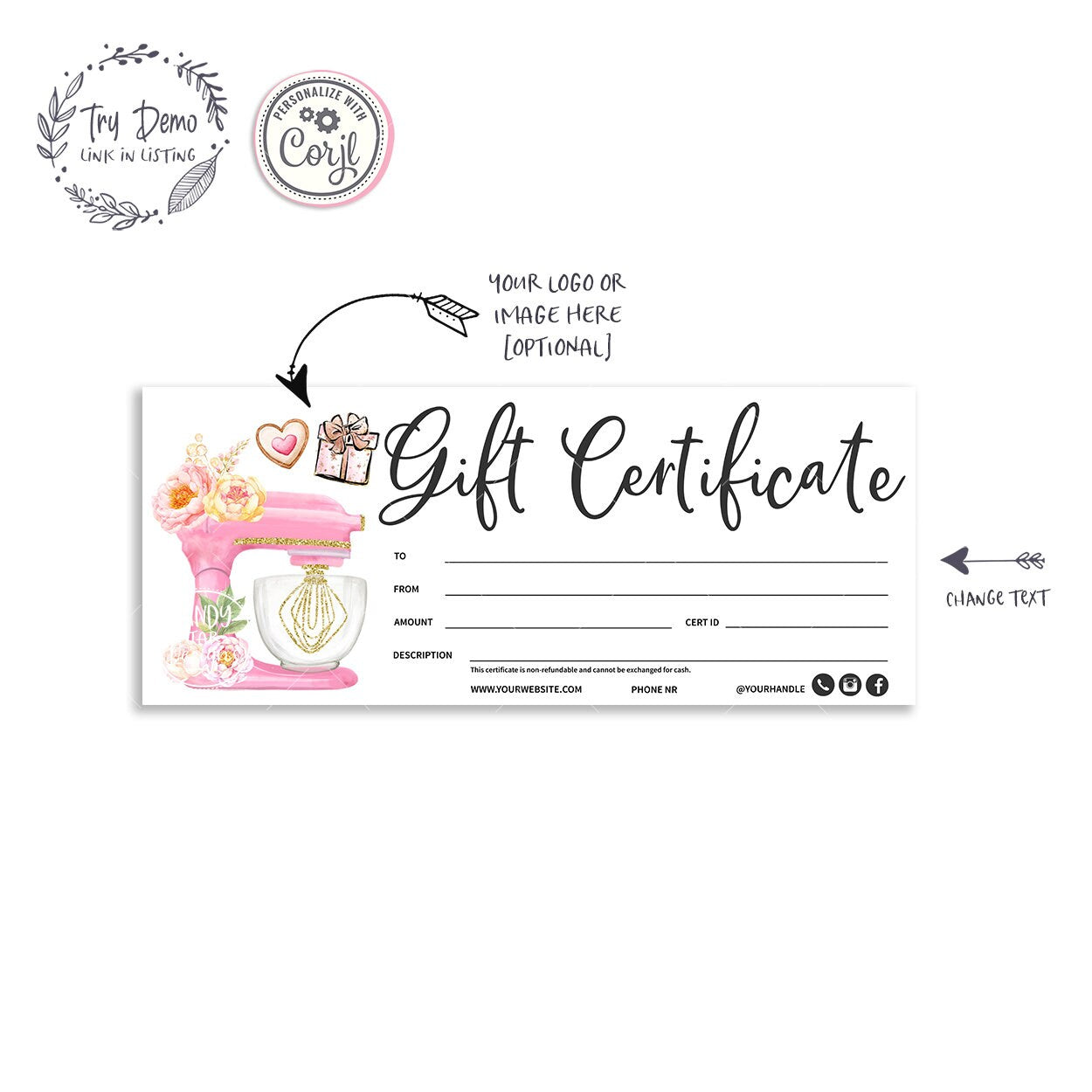 Bakery Gift Certificate for Bakery Shops - Candy Jar Studios