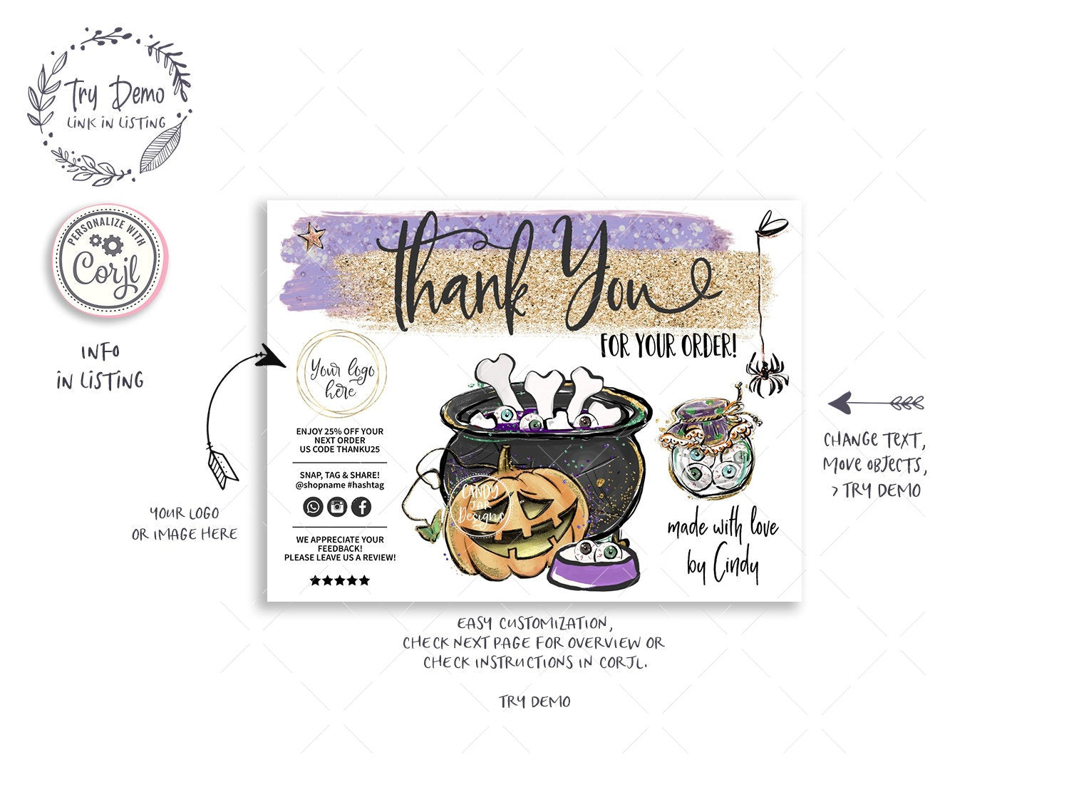 Dog Bakery Halloween Insert Card, Pet Thank You Card - Candy Jar Studios