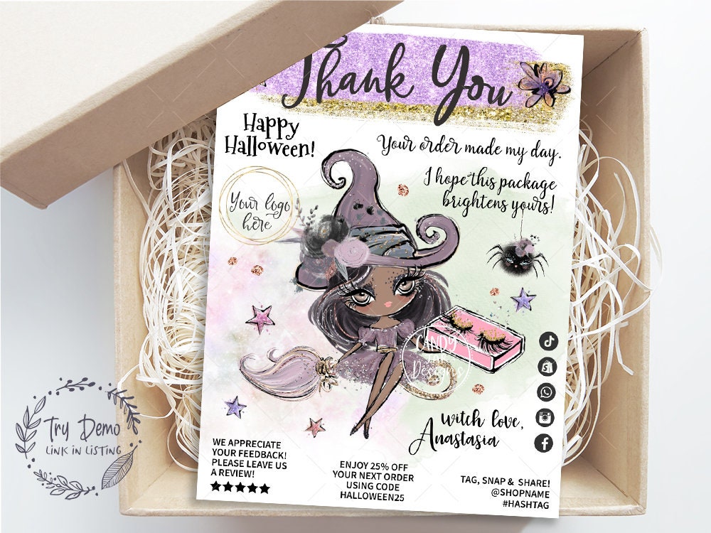Halloween Lashes Business Thank You Card, Witch Insert Tag