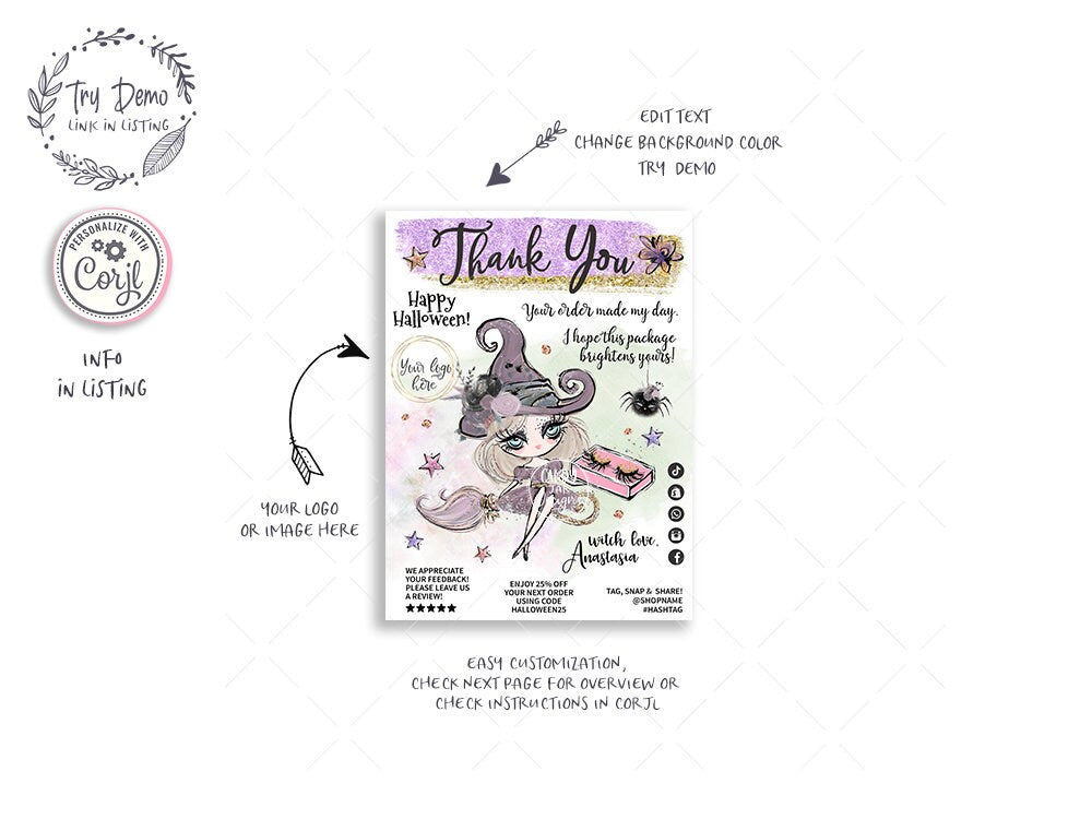 Halloween Lashes Business Thank You Card, Beauty Salon Witch