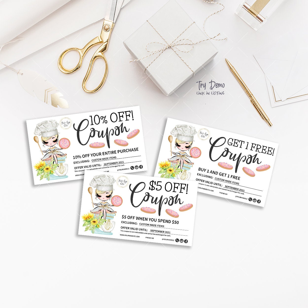 Bakery Gift Coupons, Sugar Cookies, Chef