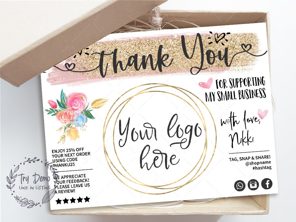 Blank Thank You Insert Card 4 x 3&quot;