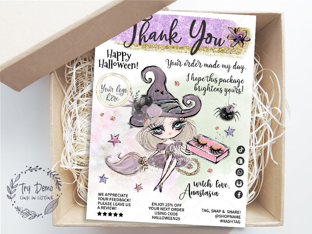 Halloween Lashes Business Thank You Card, Beauty Salon Witch