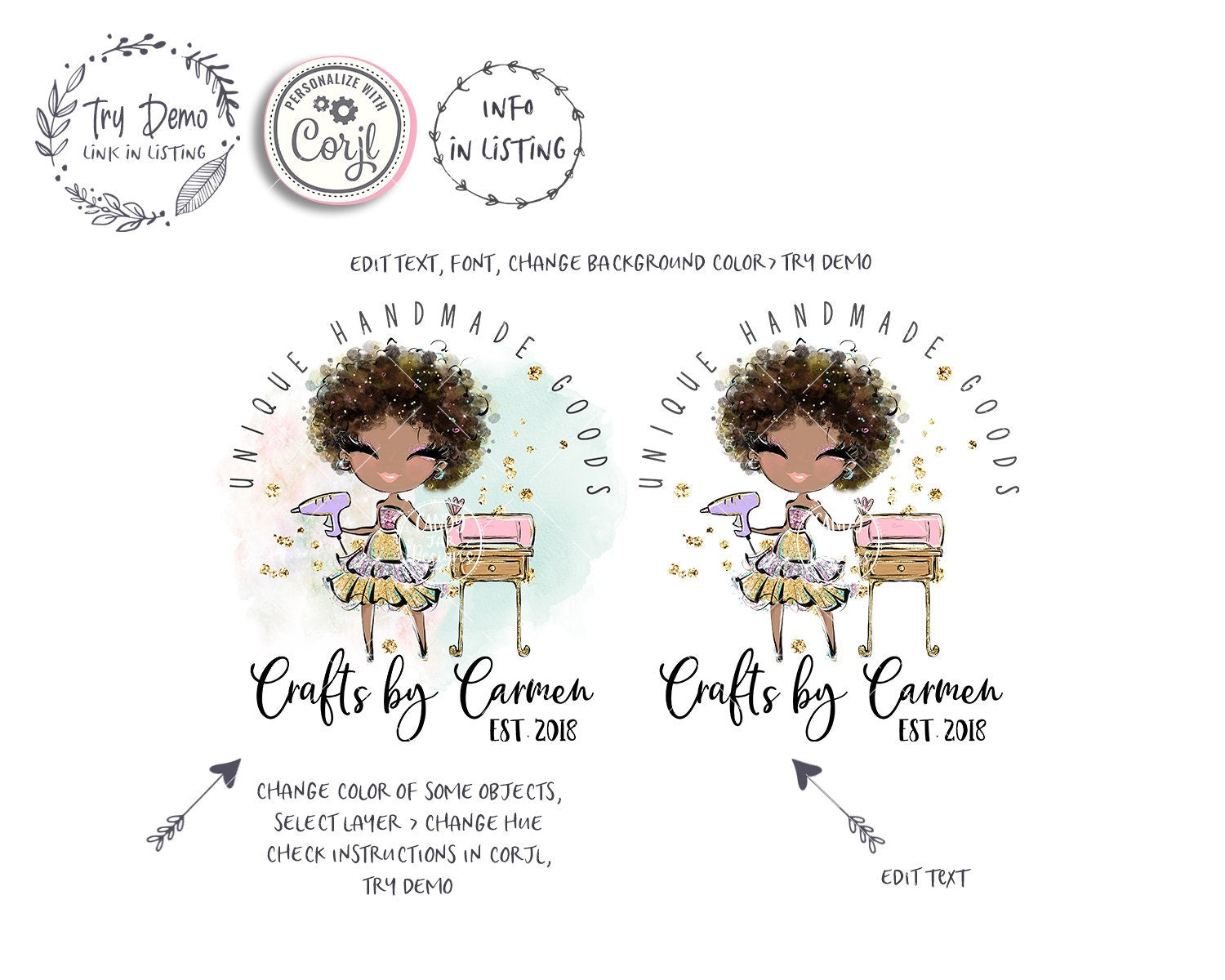 Handcrafter Logo, Curly Craft Girl