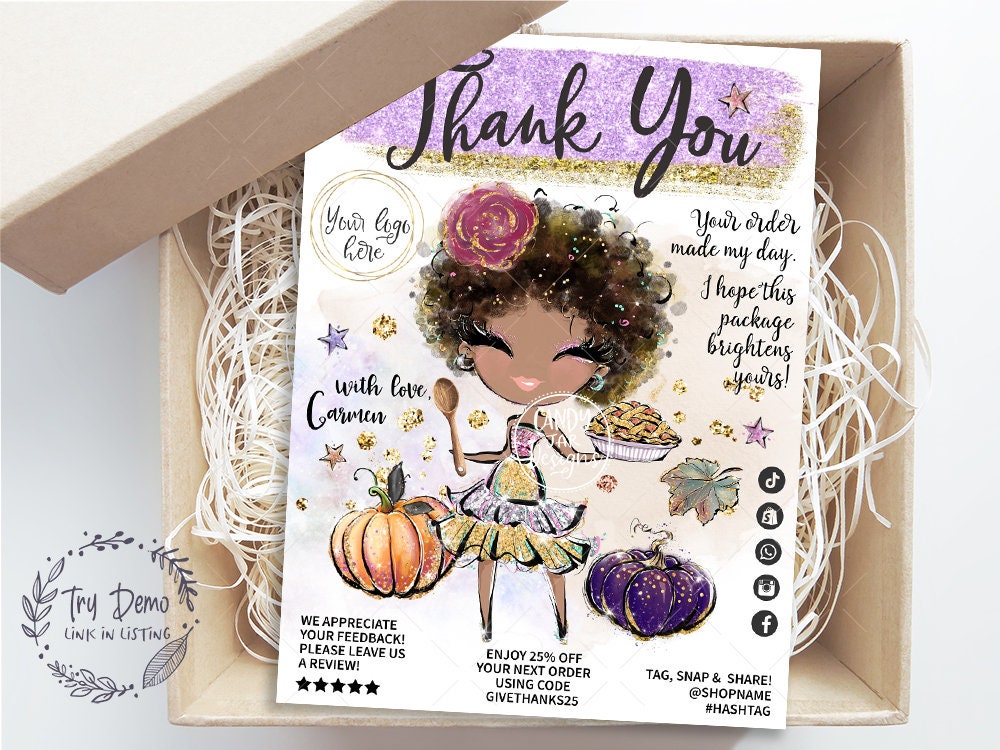 Thanksgiving Baking Insert Card, Pie Bakery Card, Curly Woman