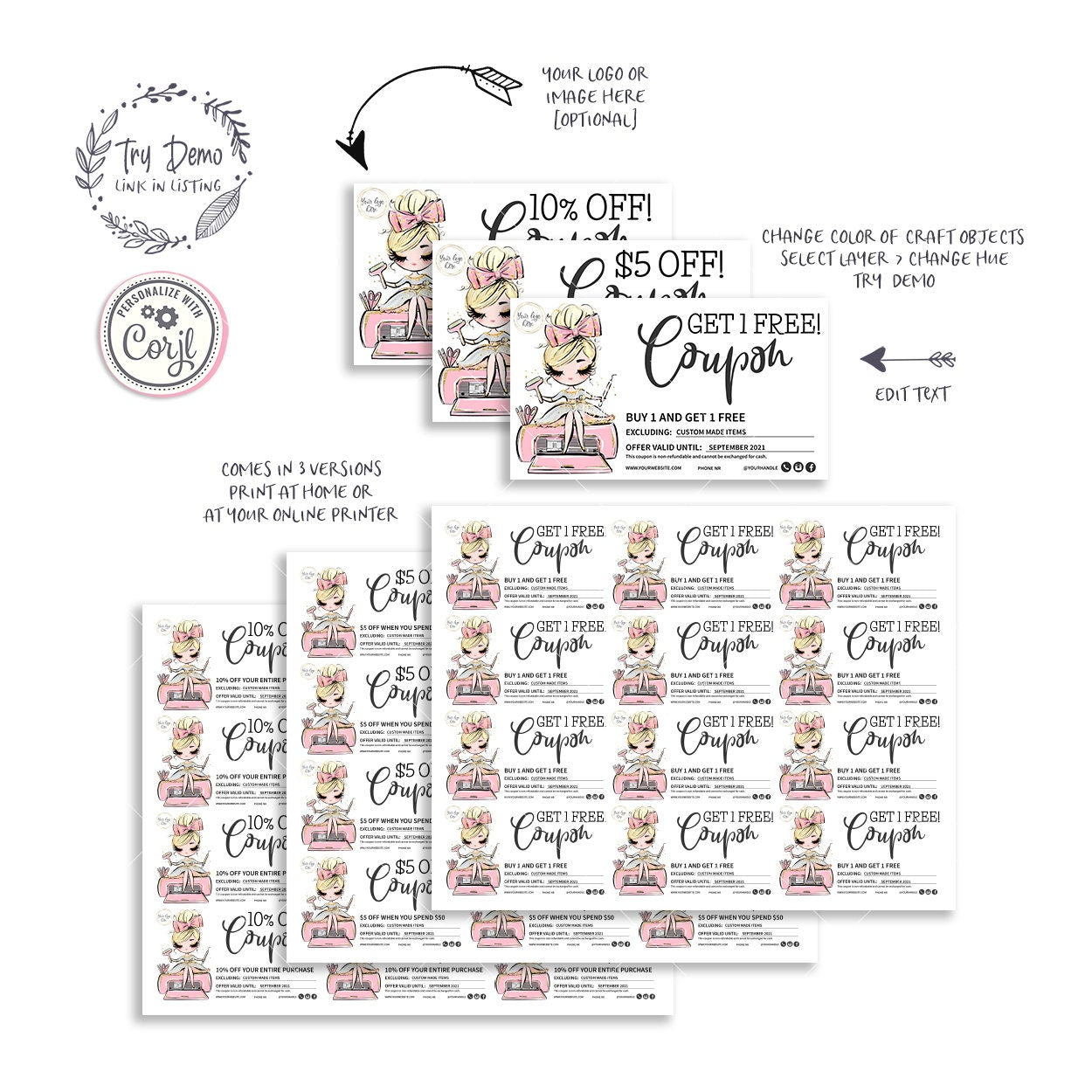 Handcrafter Business Coupons, Crafter Shop Gift Cards, Blond Hair, Fair Skin - Candy Jar Studios