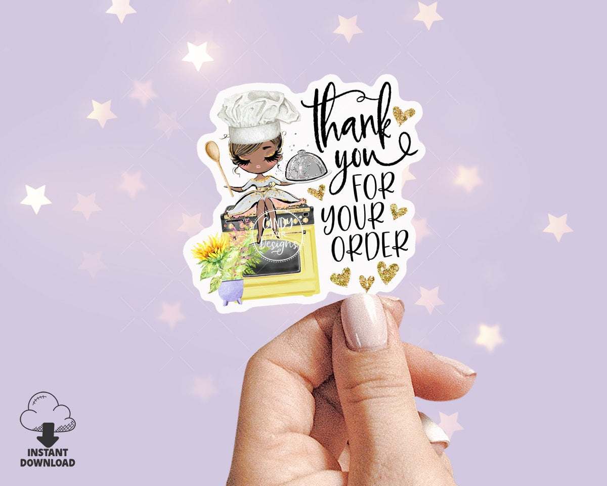 Catering Thank You Sticker, Cooking Business Tag, Restaurant Packaging, Food Thank You Card, Printable Tag, Brown, CJ009-09v1-dw-STK - Candy Jar Studios