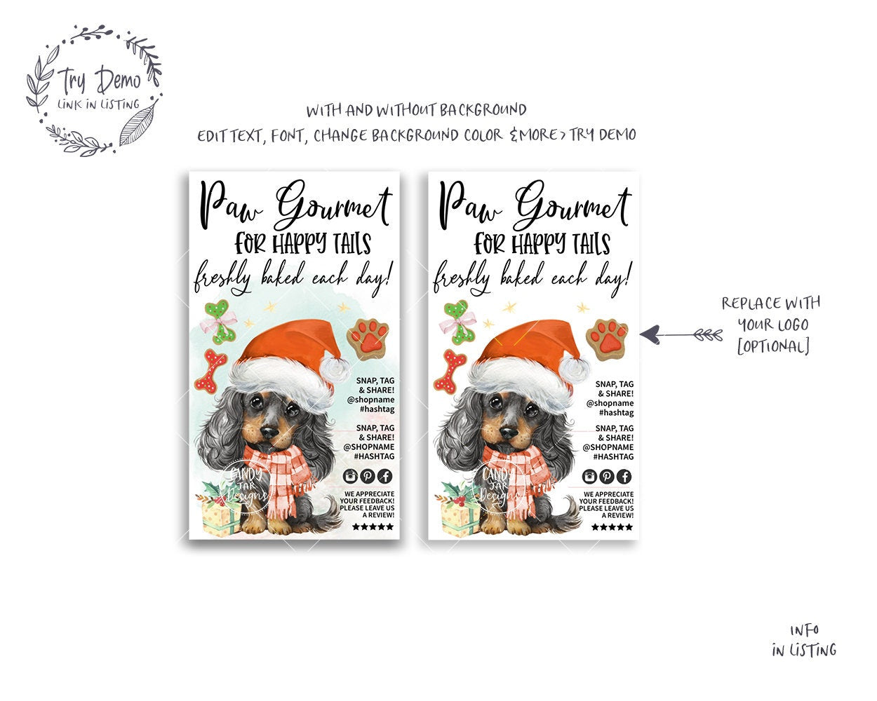 Dog Bakery Christmas Business Card Set, Pet Shop - Candy Jar Studios