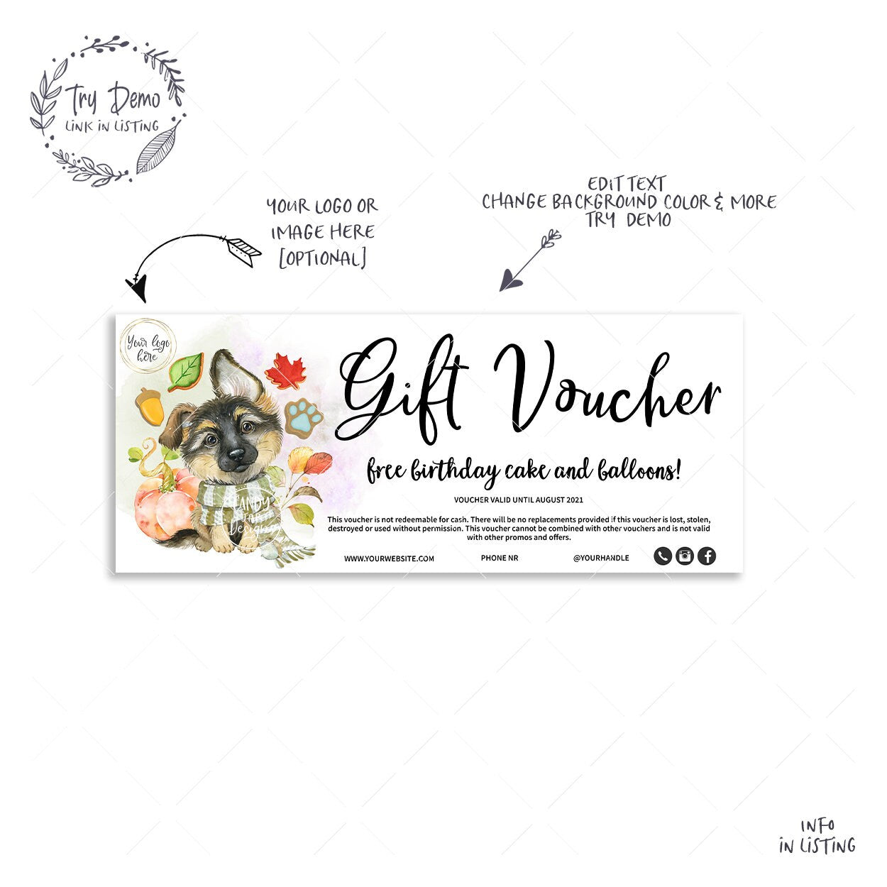 Dog Bakery Gift Voucher, German Shepherd - Candy Jar Studios
