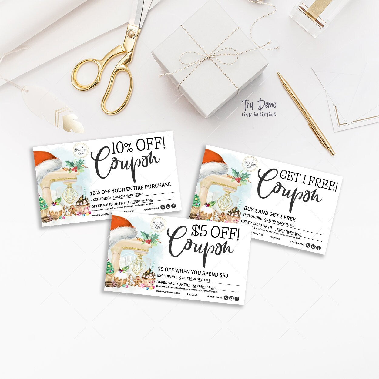 Christmas Bakery Gift Coupons, Holiday Gift Cards, Kitchen Mixer