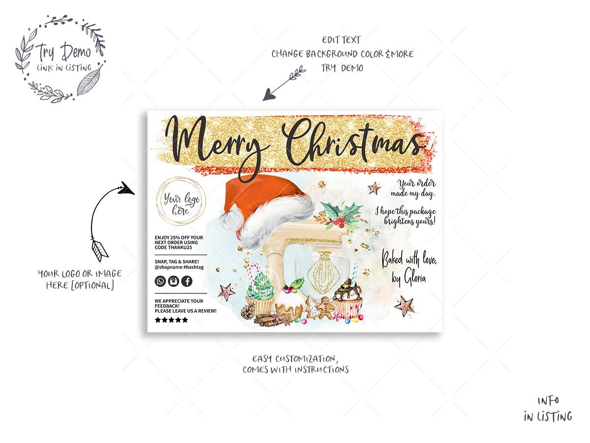 Christmas Baking Insert Card, Holidays Packaging Card - Candy Jar Studios