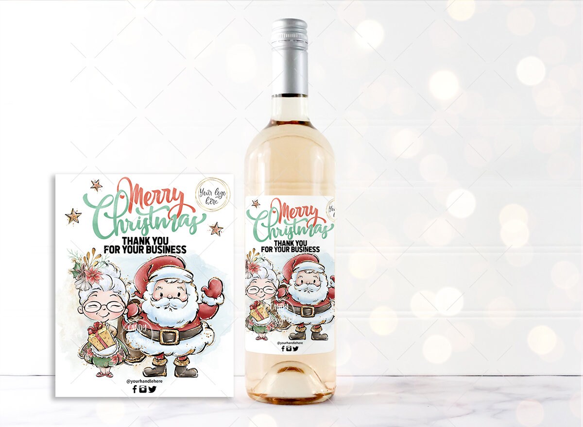 Santa Christmas Wine Label, Holiday Wishes Bottle Label
