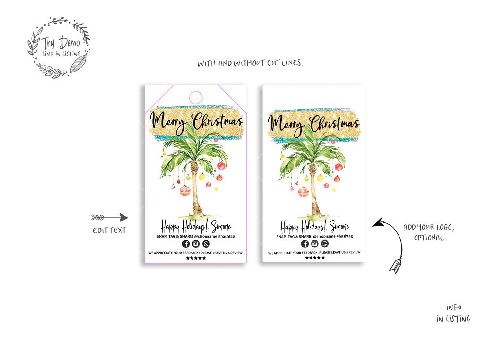 Tropical Christmas Tag, Funny Tag, Palm Tree, Business Thank You Tag, Holiday Packaging, Printable Tag, Editable, CJ101-01v1-TGA - Candy Jar Studios