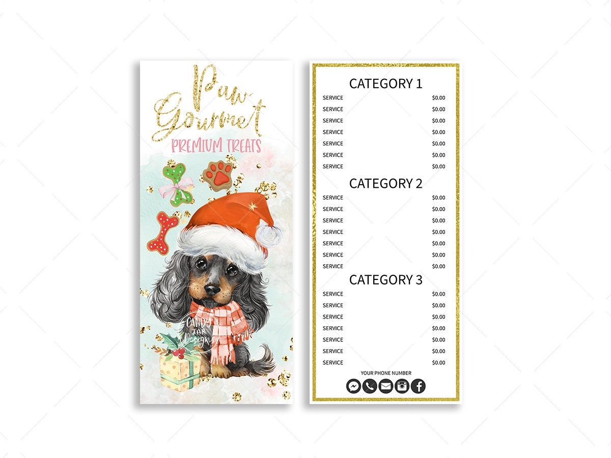 Dog Bakery Menu Card, Pet Christmas Price List