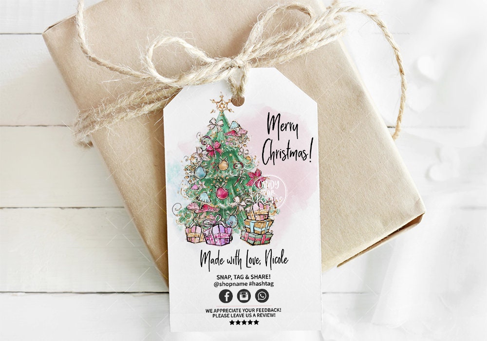 Christmas Tree Business Tag, Xmas Business Tag, Winter Tag, Customer Thank You, Holiday Packaging, Printable, Editable, CJ132-01v1-TGA - Candy Jar Studios