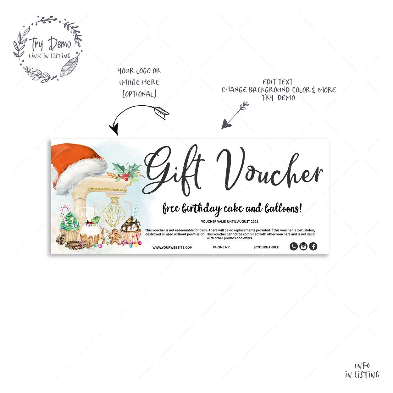 Christmas Bakery Gift Voucher, Holiday - Candy Jar Studios