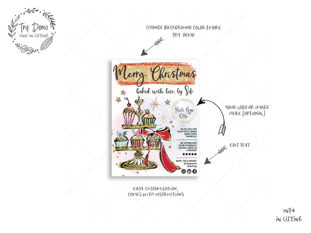 Cupcake Christmas Insert Card, Holiday Wishes Card - Candy Jar Studios