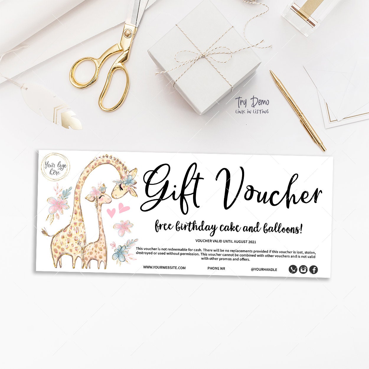 Kids Boutique Gift Voucher, Giraffe Mom & Baby