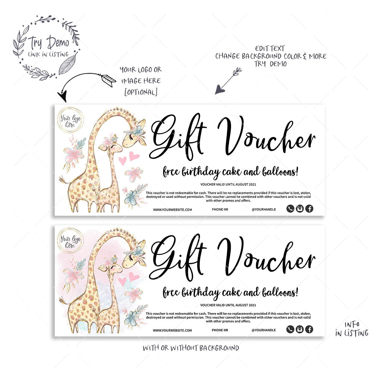 Kids Boutique Gift Voucher, Giraffe Mom & Baby - Candy Jar Studios