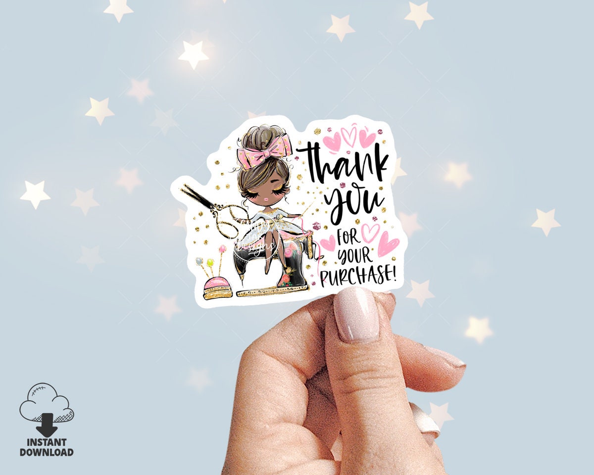 Sewing Thank You Sticker, Seamstress Girl