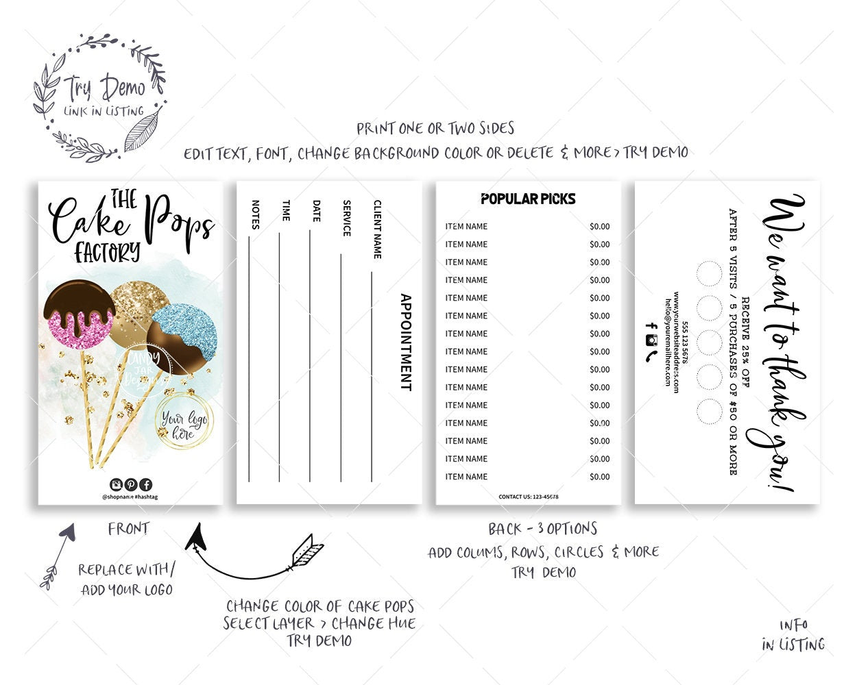 Cake Pops Business Card, Sweets Shop