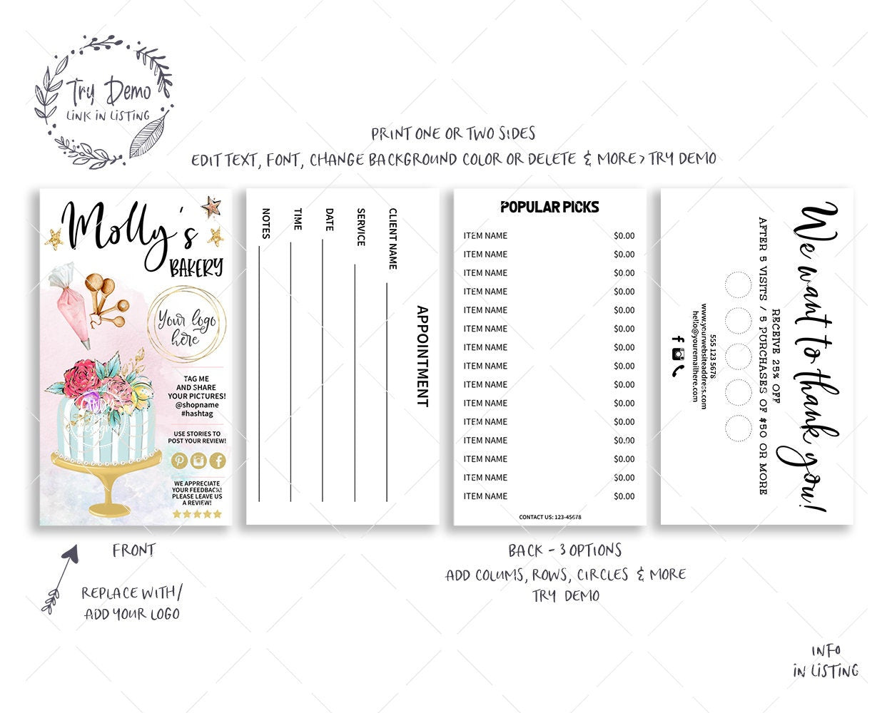 Bakery Business Card Set, Chic Wedding Cake, Teal - Candy Jar Studios