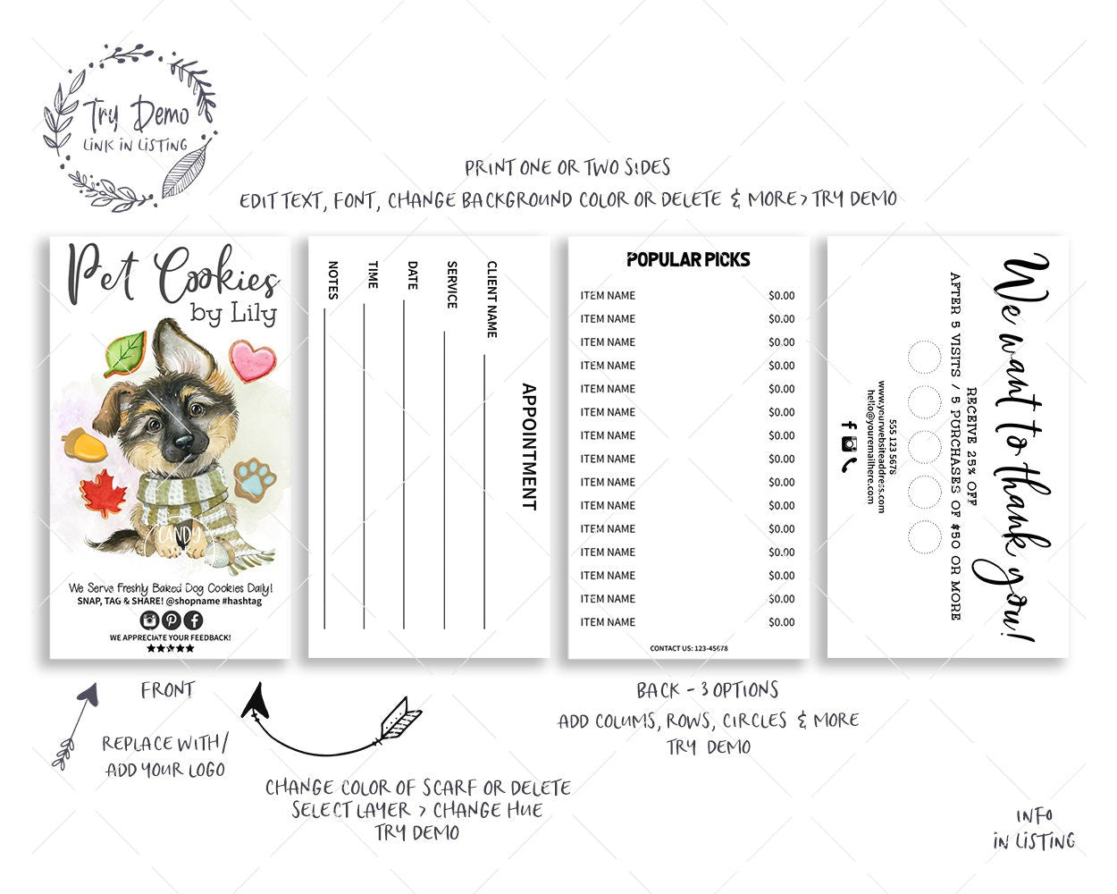 Dog Bakery Business Card Set, Pet Shop, German Shepherd - Candy Jar Studios