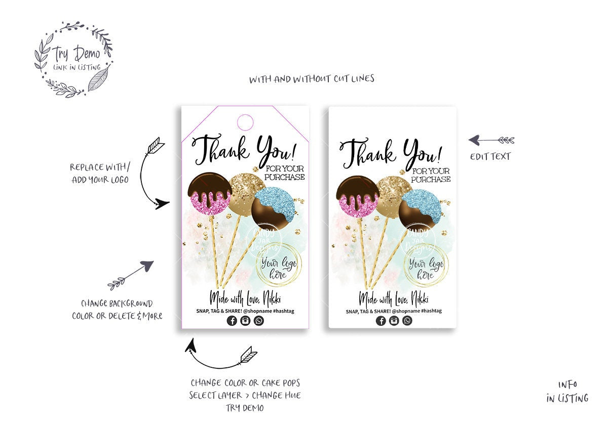 Cake Pops Hang Tag, Candy Maker Thank You Tag, Lollipops