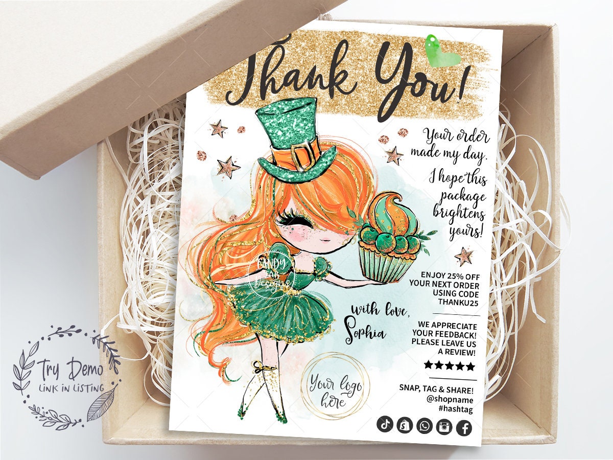 St Patricks Baking Packaging Insert, Bakery Girl Thank You Card