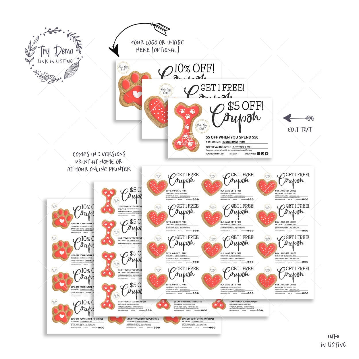 Dog Bakery Gift Coupons, Valentine Cookies - Candy Jar Studios