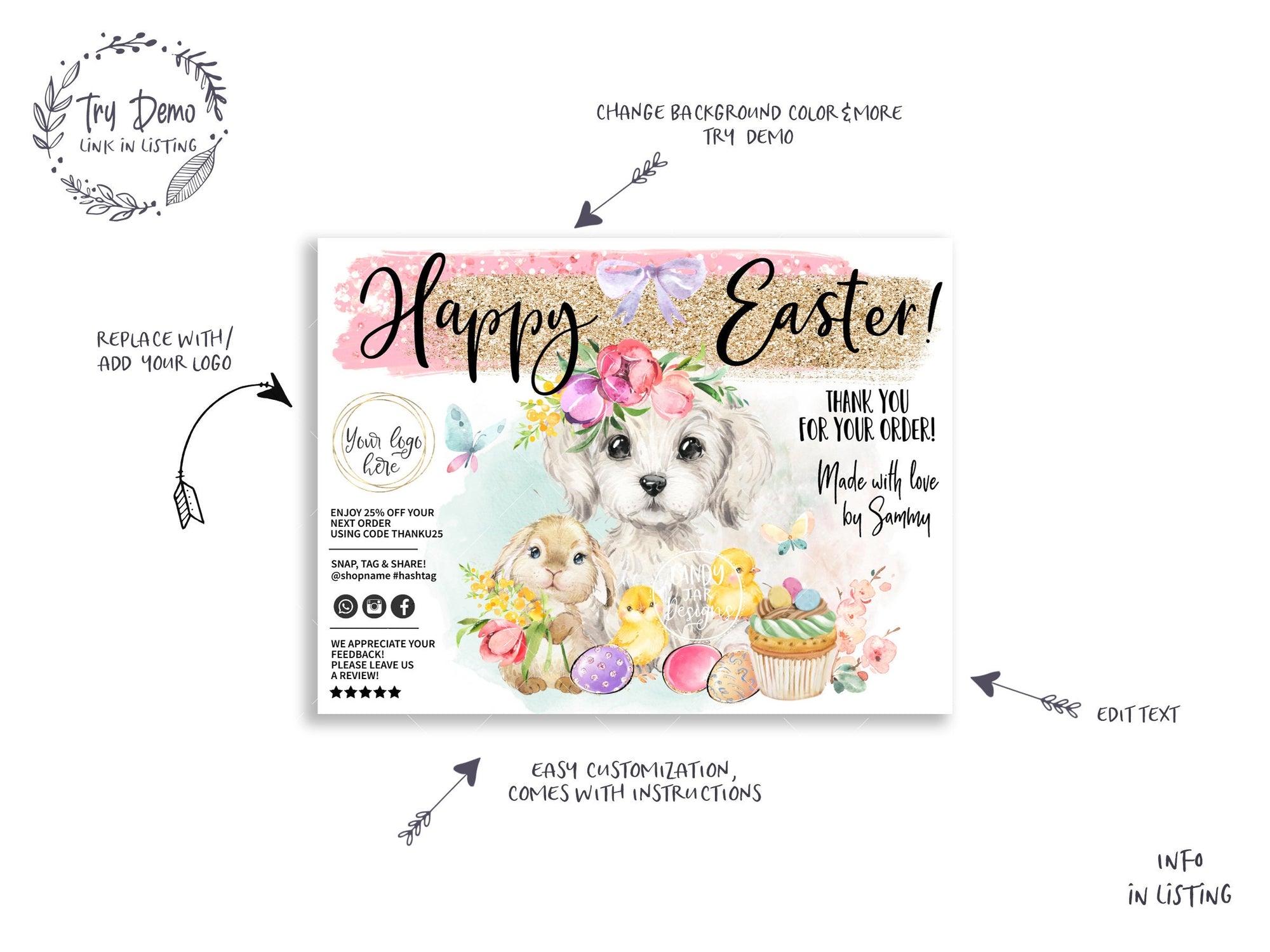 Dog Bakery Easter Insert Card, Maltipoo - Candy Jar Studios