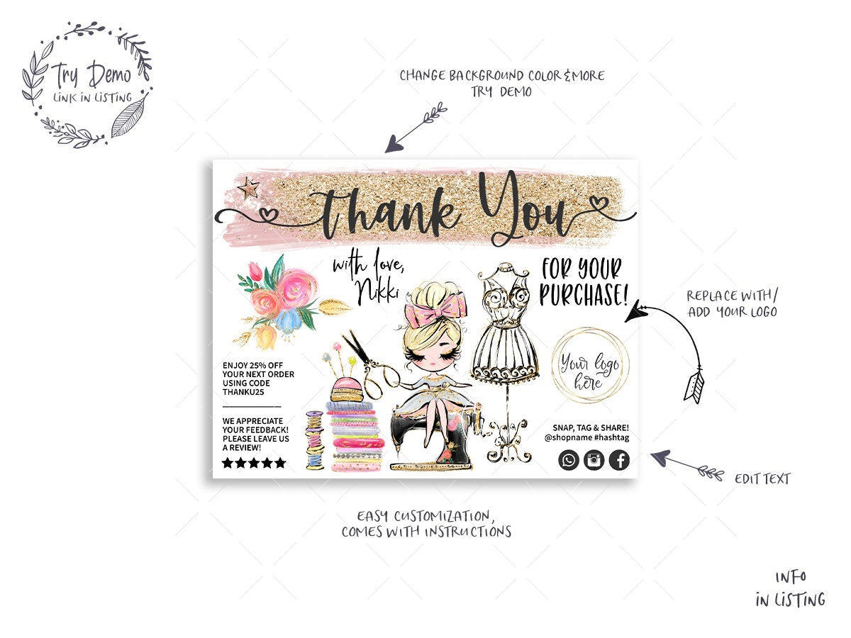 Sewing Thank You Insert Card, Seamstress