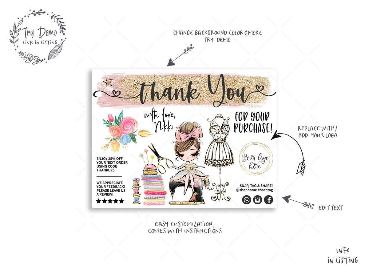 Sewing Thank You Insert Card, Seamstress