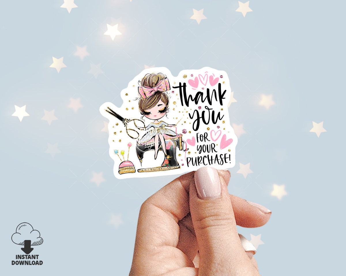 Sewing Thank You Sticker, Seamstress Girl