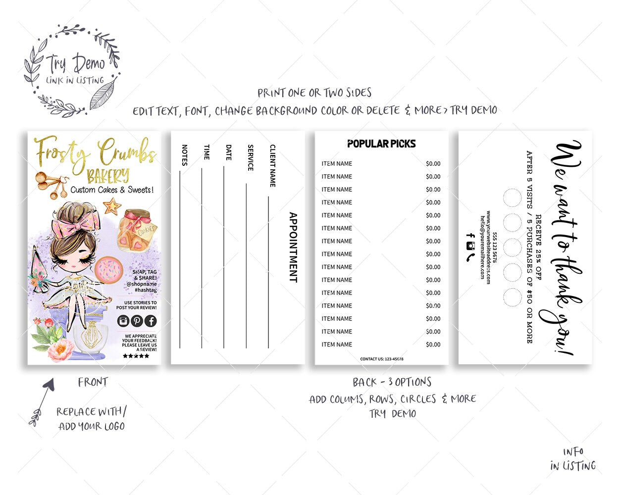 Cookie Bakery Business Card Set, Sugar Cookie - Candy Jar Studios